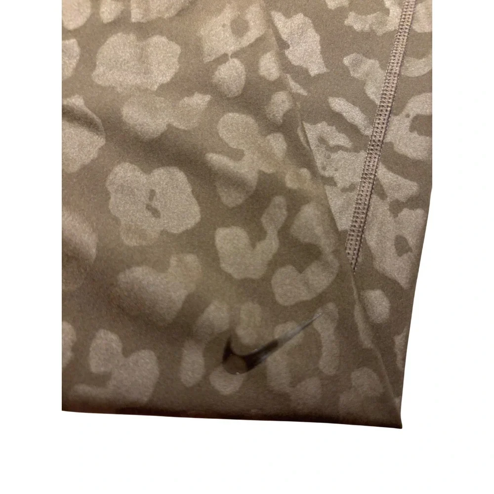 Nike Pro Kids Leopard Print Active Leggings Olive Green Brown Size L 12-14